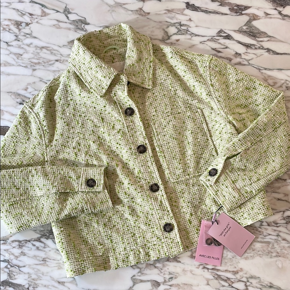 NWT ANTHRO AVEC LES FILLES bucle crooped green Jacket sz M